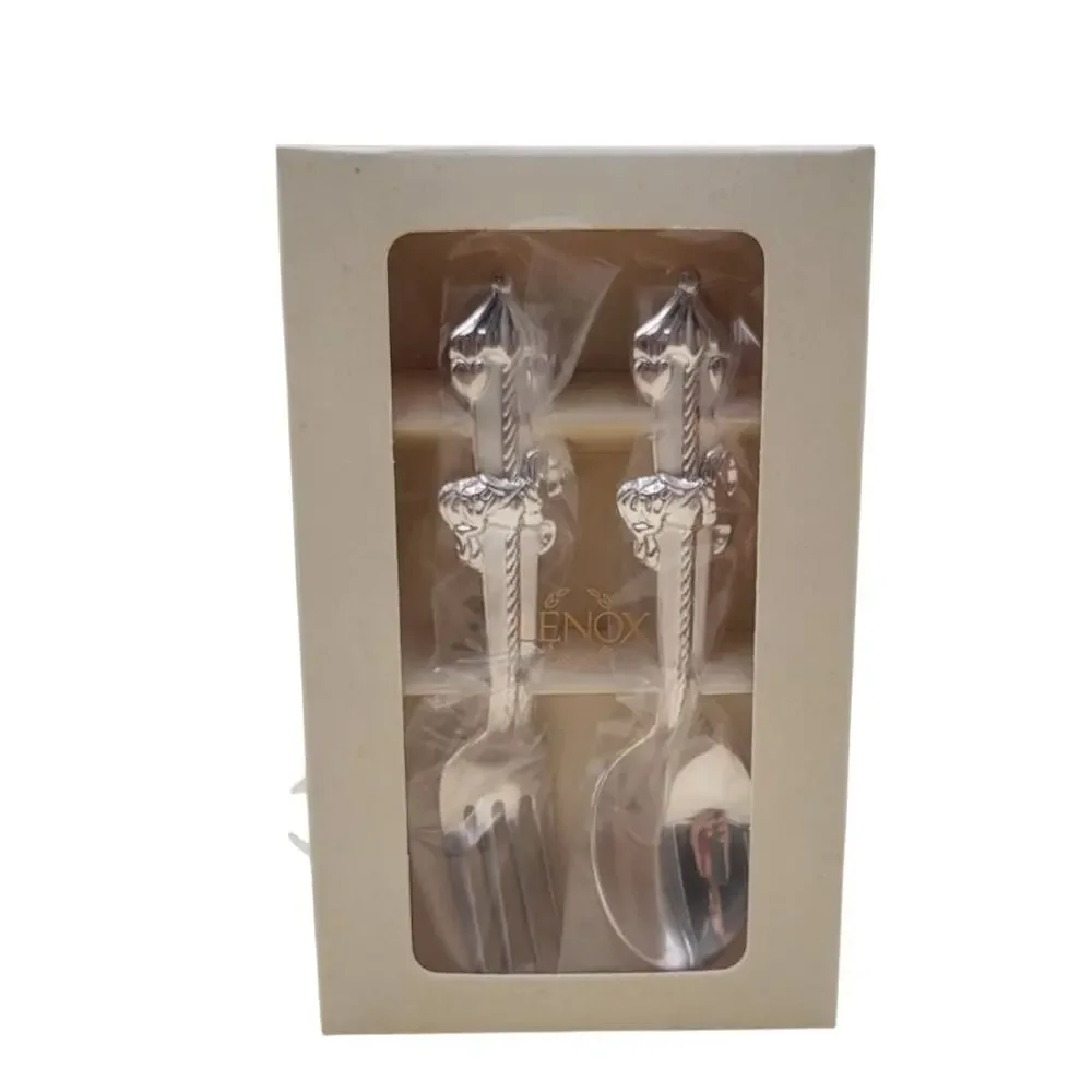 Lenox Baby Jewel Collection Child Fork and Spoon Set in Original Box - Carousel
